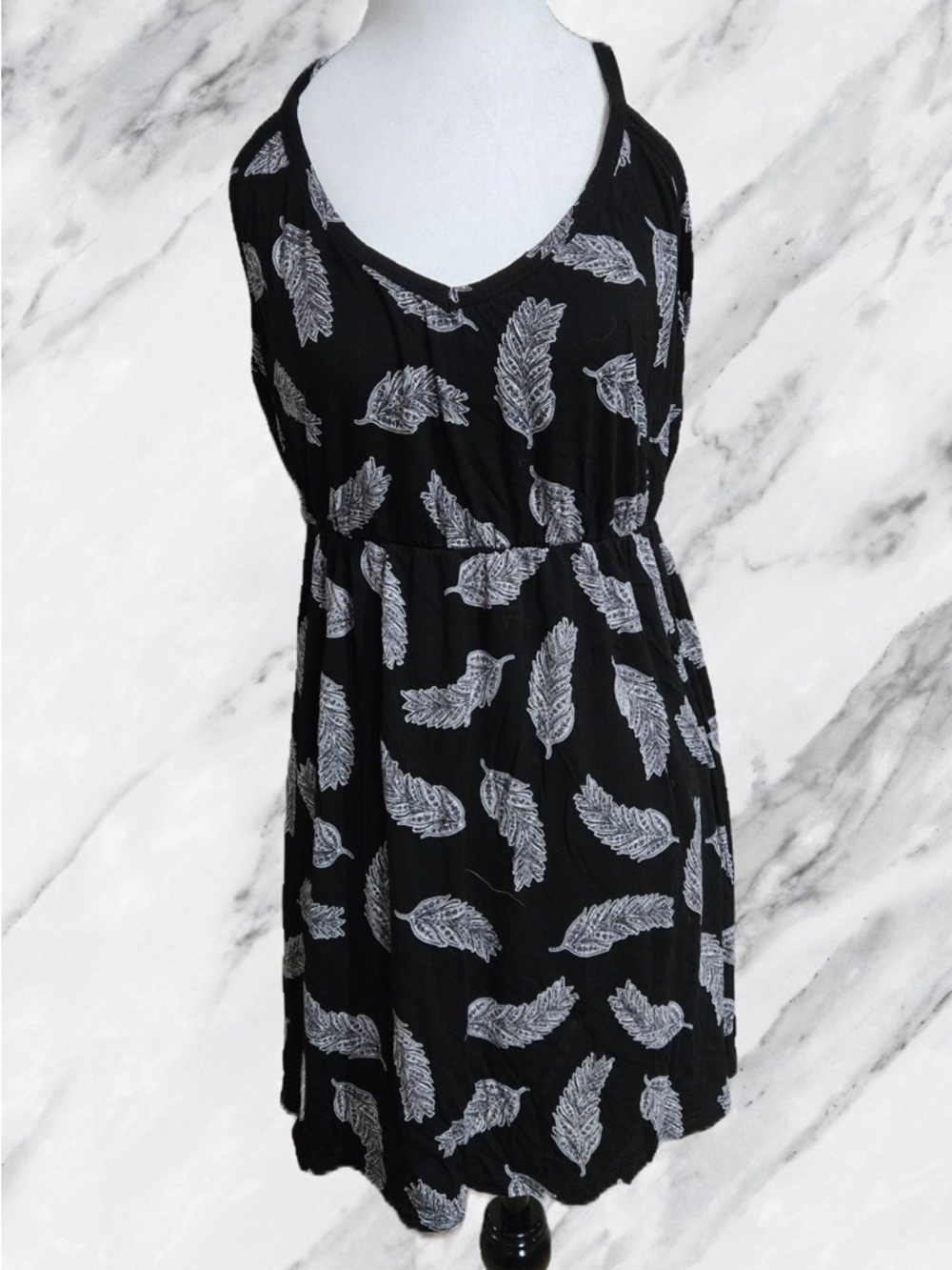 H&M Black Dress with White leaf Print